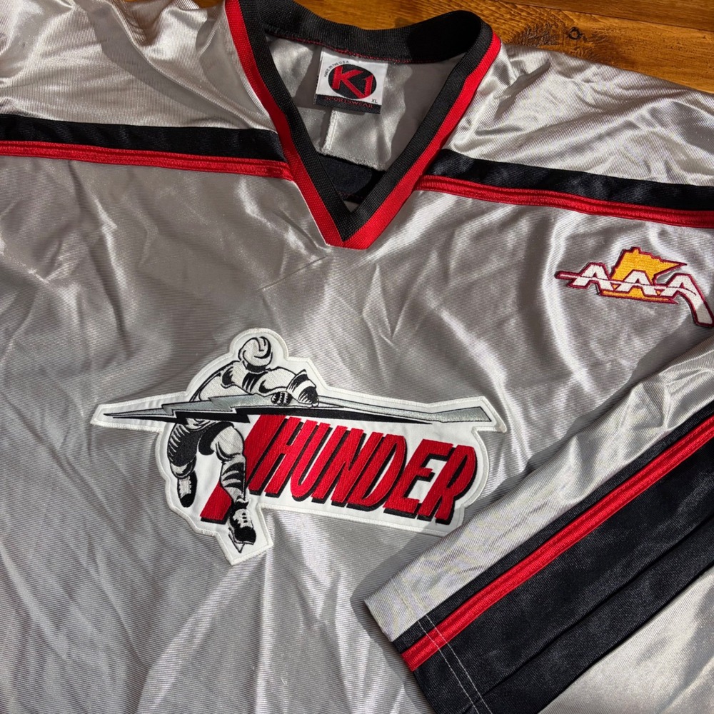 Minnesota Thunder AAA‎ Hockey Jersey Adult XL K1 Sportswear Silver USA Made #1